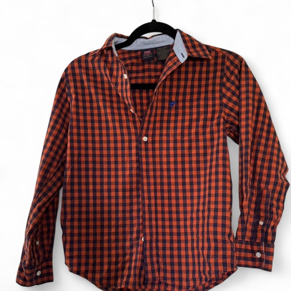 Boy's Orange and Navy Checkered Shirt